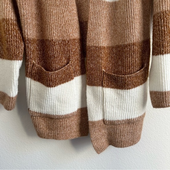 NINE WEST Brown Tan Colorblock Striped Open Front Cardigan Small - Picture 7 of 8
